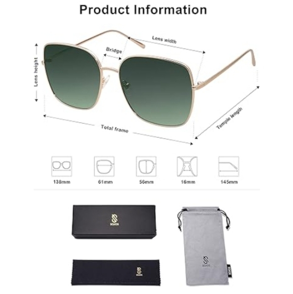 Oversized Square Metal Frame Sunglasses Flat Lens SJ1146 Green - Picture 5 of 5